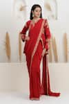 Buy BAIDEHI Red Crepe, Silk, Bemberg Sequins, Zari, Pre-draped Saree With Embroidered Jacket at Aza Fashions Buy_BAIDEHI_Red Crepe, Silk, Bemberg Sequins, Zari, Pre-draped Saree With Embroidered Jacket _at_Aza_Fashions