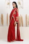 BAIDEHI Red Crepe, Silk, Bemberg Sequins, Zari, Pre-draped Saree With Embroidered Jacket Online at Aza Fashions BAIDEHI_Red Crepe, Silk, Bemberg Sequins, Zari, Pre-draped Saree With Embroidered Jacket _Online_at_Aza_Fashions