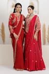 Buy BAIDEHI Red Crepe, Silk, Bemberg Sequins, Zari, Pre-draped Saree With Embroidered Jacket Online at Aza Fashions Buy_BAIDEHI_Red Crepe, Silk, Bemberg Sequins, Zari, Pre-draped Saree With Embroidered Jacket _Online_at_Aza_Fashions