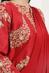 BAIDEHI Red Crepe, Silk, Bemberg Sequins, Zari, Pre-draped Saree With Embroidered Jacket at Aza Fashions BAIDEHI_Red Crepe, Silk, Bemberg Sequins, Zari, Pre-draped Saree With Embroidered Jacket _at_Aza_Fashions