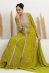 BAIDEHI_Green Georgette Beads, Pearls, Sequins Layered Embroidered Anarkali With Dupatta _Online_at_Aza_Fashions