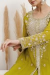 Buy_BAIDEHI_Green Georgette Beads, Pearls, Sequins Layered Embroidered Anarkali With Dupatta _Online_at_Aza_Fashions