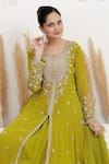 Shop_BAIDEHI_Green Georgette Beads, Pearls, Sequins Layered Embroidered Anarkali With Dupatta _Online_at_Aza_Fashions