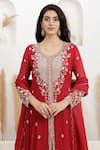 BAIDEHI_Red Georgette Beads, Pearls, Sequins, Double Layered Anarkali With Dupatta _Online_at_Aza_Fashions