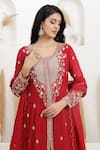 Buy_BAIDEHI_Red Georgette Beads, Pearls, Sequins, Double Layered Anarkali With Dupatta _Online_at_Aza_Fashions