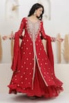 Buy_BAIDEHI_Red Georgette Beads, Pearls, Sequins, Double Layered Anarkali With Dupatta _at_Aza_Fashions