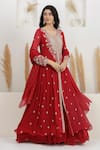BAIDEHI_Red Georgette Beads, Pearls, Sequins, Double Layered Anarkali With Dupatta _at_Aza_Fashions