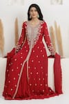 Buy_BAIDEHI_Red Georgette Beads, Pearls, Sequins, Double Layered Anarkali With Dupatta 