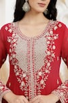 BAIDEHI_Red Georgette Beads, Pearls, Sequins, Double Layered Anarkali With Dupatta _Online
