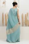 Shop_BAIDEHI_Blue Satin, Silk, Georgette, Organza Sequins, Beads, Pearls, Kurta Sharara Set _at_Aza_Fashions