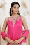 BAIDEHI_Fuchsia Satin, Silk, Georgette, Organza Sequins, Beads, Pearls, Kurta Set _Online_at_Aza_Fashions