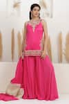 Buy_BAIDEHI_Fuchsia Satin, Silk, Georgette, Organza Sequins, Beads, Pearls, Kurta Set _Online_at_Aza_Fashions
