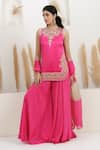 Buy_BAIDEHI_Fuchsia Satin, Silk, Georgette, Organza Sequins, Beads, Pearls, Kurta Set 