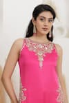 BAIDEHI_Fuchsia Satin, Silk, Georgette, Organza Sequins, Beads, Pearls, Kurta Set _Online