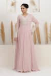 Buy BAIDEHI Pink Georgette Beads, Pearls, Sequins Collared Cutdana And Embroidered Gown at Aza Fashions Buy_BAIDEHI_Pink Georgette Beads, Pearls, Sequins Collared Cutdana And Embroidered Gown _at_Aza_Fashions