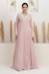 BAIDEHI Pink Georgette Beads, Pearls, Sequins Collared Cutdana And Embroidered Gown Online at Aza Fashions BAIDEHI_Pink Georgette Beads, Pearls, Sequins Collared Cutdana And Embroidered Gown _Online_at_Aza_Fashions