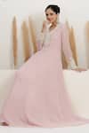 Buy BAIDEHI Pink Georgette Beads, Pearls, Sequins Collared Cutdana And Embroidered Gown Online at Aza Fashions Buy_BAIDEHI_Pink Georgette Beads, Pearls, Sequins Collared Cutdana And Embroidered Gown _Online_at_Aza_Fashions