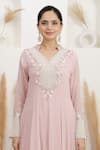 Buy BAIDEHI Pink Georgette Beads, Pearls, Sequins Collared Cutdana And Embroidered Gown Buy_BAIDEHI_Pink Georgette Beads, Pearls, Sequins Collared Cutdana And Embroidered Gown