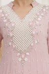 BAIDEHI Pink Georgette Beads, Pearls, Sequins Collared Cutdana And Embroidered Gown Online BAIDEHI_Pink Georgette Beads, Pearls, Sequins Collared Cutdana And Embroidered Gown _Online