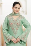 BAIDEHI_Mint Bemberg, Silk, Organza Sequins, Beads, Pearls, Dabka And Kurta Sharara Set _Online_at_Aza_Fashions