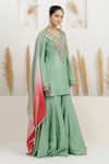 BAIDEHI_Mint Bemberg, Silk, Organza Sequins, Beads, Pearls, Dabka And Kurta Sharara Set _at_Aza_Fashions