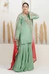 Buy_BAIDEHI_Mint Bemberg, Silk, Organza Sequins, Beads, Pearls, Dabka And Kurta Sharara Set 