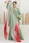 BAIDEHI_Mint Bemberg, Silk, Organza Sequins, Beads, Pearls, Dabka And Kurta Sharara Set _Online