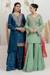Buy_BAIDEHI_Mint Bemberg, Silk, Organza Sequins, Beads, Pearls, Dabka And Kurta Sharara Set _Online