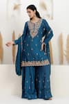 BAIDEHI_Blue Bemberg, Silk, Organza Sequins, Beads, Pearls, Kurta Sharara Set _Online_at_Aza_Fashions