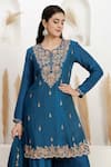 BAIDEHI_Blue Bemberg, Silk, Organza Sequins, Beads, Pearls, Kurta Sharara Set _at_Aza_Fashions