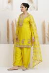 BAIDEHI_Mustard Chanderi Silk, Organza Sequins, Beads, Pearls, Zari, Kurta Set _Online_at_Aza_Fashions