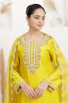 Shop_BAIDEHI_Mustard Chanderi Silk, Organza Sequins, Beads, Pearls, Zari, Kurta Set _Online_at_Aza_Fashions