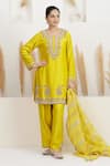 Shop_BAIDEHI_Mustard Chanderi Silk, Organza Sequins, Beads, Pearls, Zari, Kurta Set 