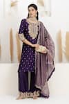 Buy_BAIDEHI_Purple Bemberg, Silk, Organza, Tissue Sequins, Pearls, Embroidery And Kurta Set _Online_at_Aza_Fashions