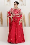 Shop_BAIDEHI_Fuchsia Dupion, Silk, Crepe Cut Work, Pearls, Zardozi Anarkali With Dupatta _Online_at_Aza_Fashions