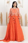 Shop_BAIDEHI_Orange Dupion, Silk, Crepe Pearls, Embroidery Dabka Anarkali With Dupatta _Online_at_Aza_Fashions