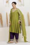 BAIDEHI_Green Silk, Bemberg, Organza Gota Patti, Sequins, Embroidered Kurta Salwar Set _Online_at_Aza_Fashions