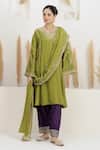 BAIDEHI_Green Silk, Bemberg, Organza Gota Patti, Sequins, Embroidered Kurta Salwar Set _at_Aza_Fashions