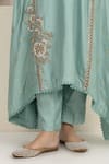 BAIDEHI_Blue Bemberg, Silk Beads, Pearls, Sequins, Asymmetric Anarkali Kurta And Pant Set _Online_at_Aza_Fashions