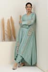 Buy_BAIDEHI_Blue Bemberg, Silk Beads, Pearls, Sequins, Asymmetric Anarkali Kurta And Pant Set _Online_at_Aza_Fashions