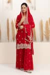 Shop_BAIDEHI_Red Satin, Silk, Organza Beads, Sequins, Pearls, Cutdana And Kurta Sharara Set _Online_at_Aza_Fashions