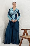 Buy_BAIDEHI_Blue Silk, Bemberg Applique, Embroidery V-neck Kurta And Palazzo Set _at_Aza_Fashions