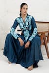 BAIDEHI_Blue Silk, Bemberg Applique, Embroidery V-neck Kurta And Palazzo Set _Online_at_Aza_Fashions