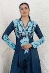Buy_BAIDEHI_Blue Silk, Bemberg Applique, Embroidery V-neck Kurta And Palazzo Set _Online_at_Aza_Fashions