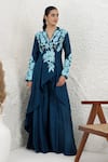 BAIDEHI_Blue Silk, Bemberg Applique, Embroidery V-neck Kurta And Palazzo Set _at_Aza_Fashions