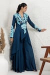 Buy_BAIDEHI_Blue Silk, Bemberg Applique, Embroidery V-neck Kurta And Palazzo Set 