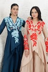 Shop_BAIDEHI_Beige Bemberg, Silk Applique, Embroidery V-neck Kurta And Palazzo Set 