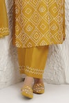 BAIDEHI_Mustard Silk, Organza Embroidery V-neck French Knot Kurta Set _at_Aza_Fashions