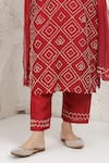 BAIDEHI_Red Silk, Organza Embroidery V-neck French Knot Kurta Set _Online_at_Aza_Fashions