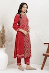 Buy_BAIDEHI_Red Silk, Organza Embroidery V-neck French Knot Kurta Set _Online_at_Aza_Fashions